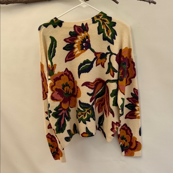 CeCe Floral Knit Sweater - Cream and Multicolor - Picture 2 of 4
